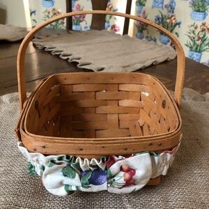 Longaberger Square Basket 🧺 With Moveable Handle and Fruit Cloth Wraparound Bow